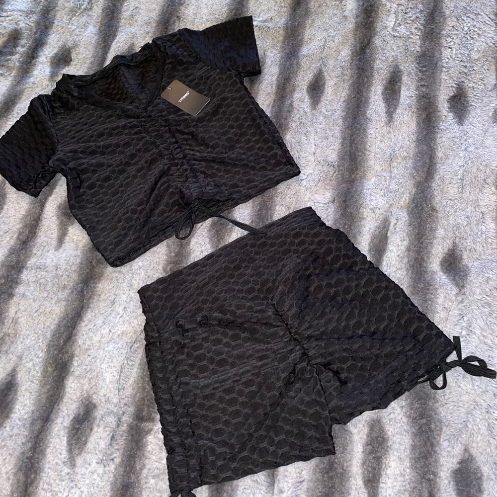 Black Top and Booty Scrunch Short Set